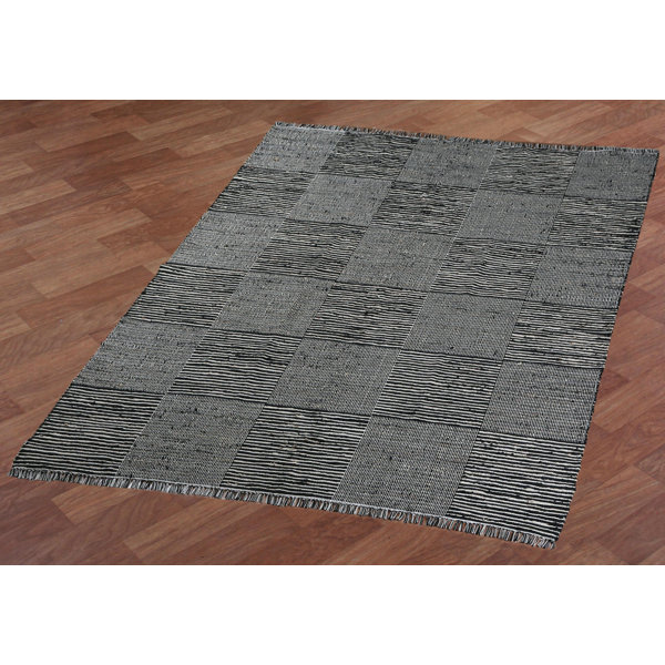 Ebern Designs Alicija Geometric Handmade Black/OffWhite Area Rug